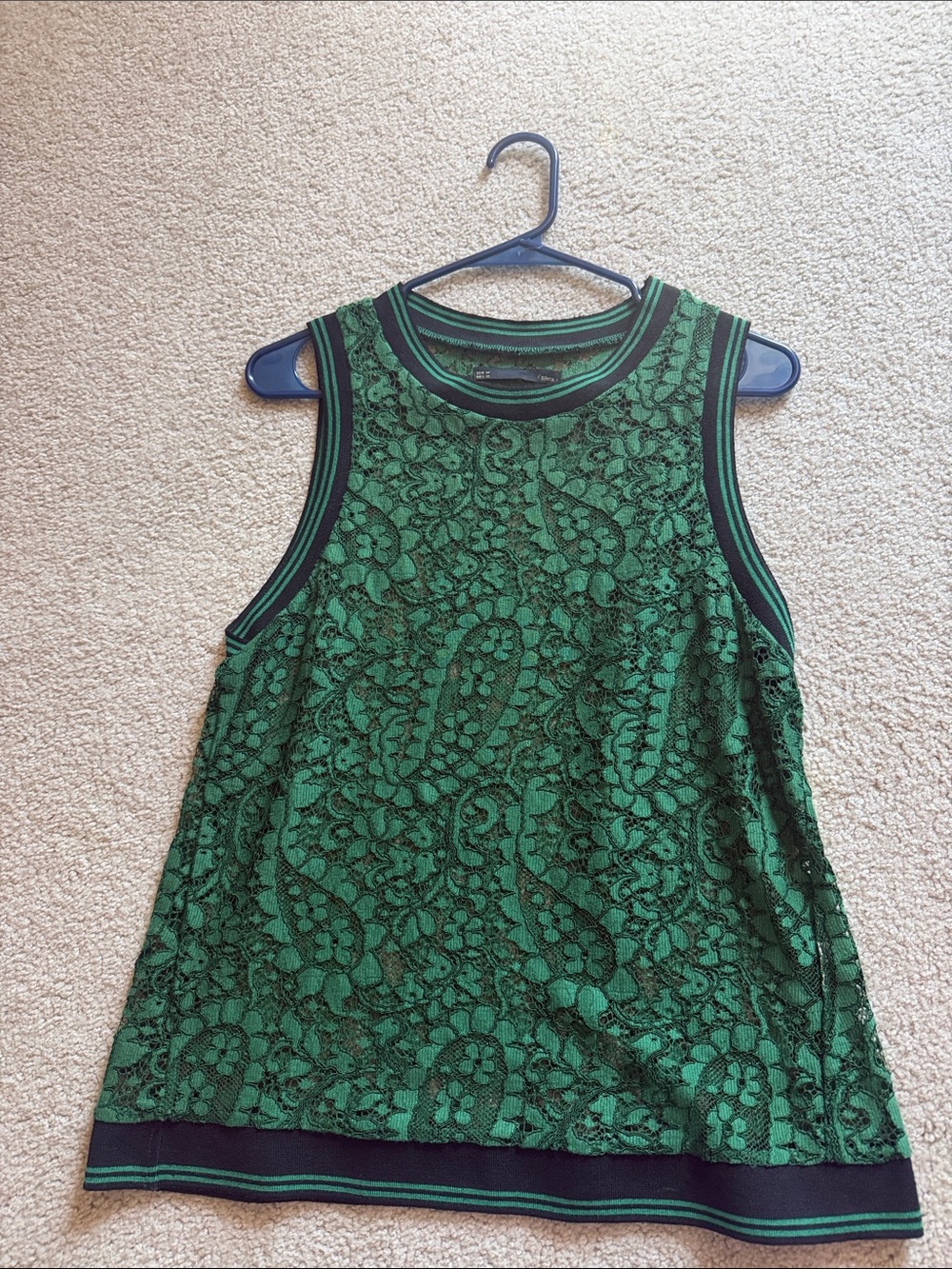 Green Lace Shell Top - Women's Sleeveless Knit Tank